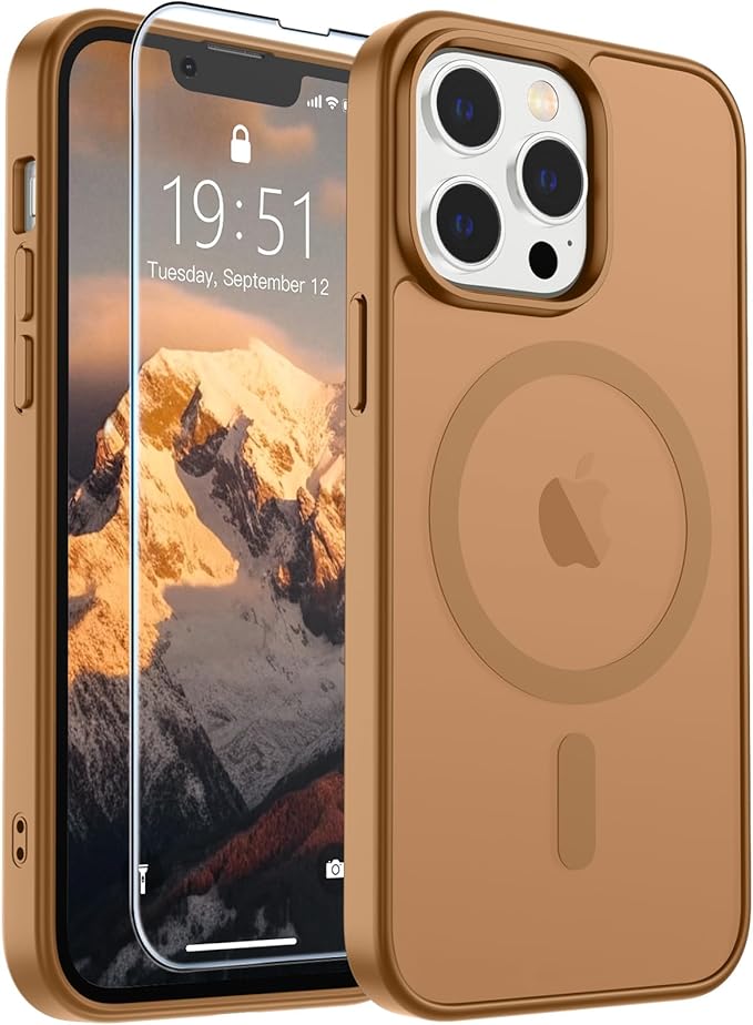 SUPFINE Magnetic for iPhone 13 Pro Case (Compatible with MagSafe) (Military Grade Drop Protection) Slim Translucent Matte Shockproof with Anti-Fingerprint Phone Case,Brown