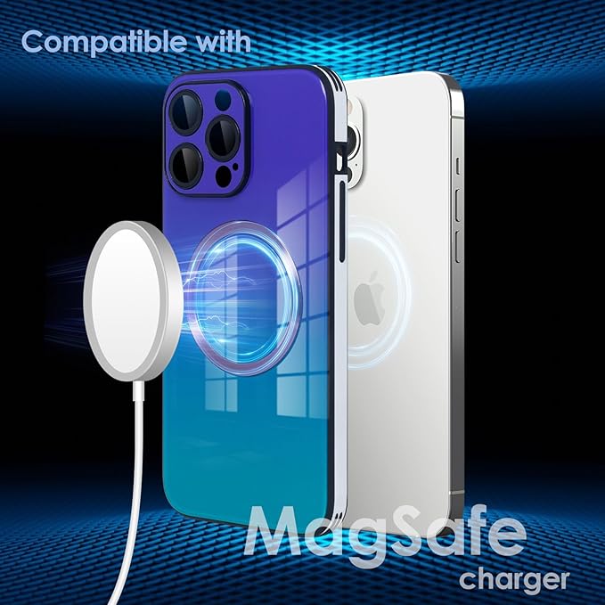 Guppy Compatible with iPhone 13 Pro Max Case Magnetic, with Full Camera Lens Protector [Compatible with MagSafe] Scratch Resistant Gradient Glass Back Cover Phone Case-Purple