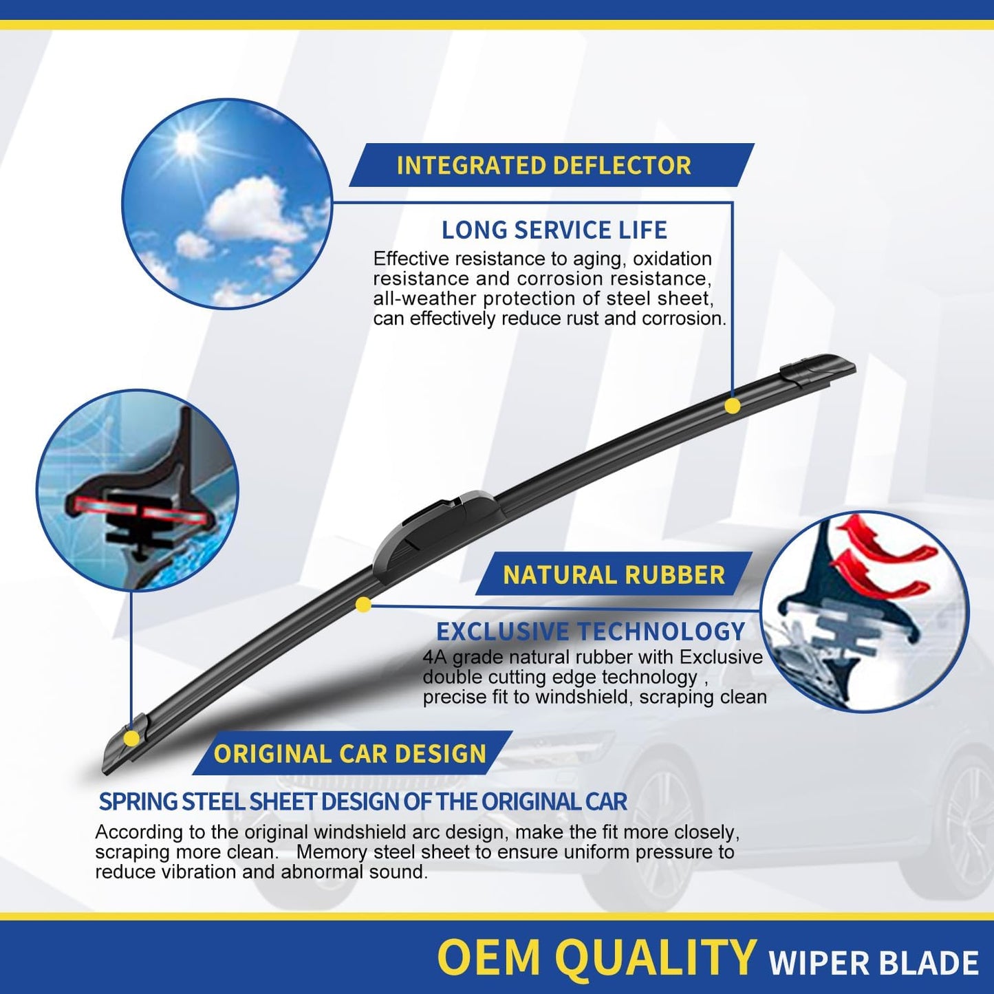 3 Wipers Factory Replacement For 2007-2014 Ford Edge,2007-2015 Lincoln MKX Original Equipment Windshield Wiper Blades Set 26"+20"+14" (Set of 3)