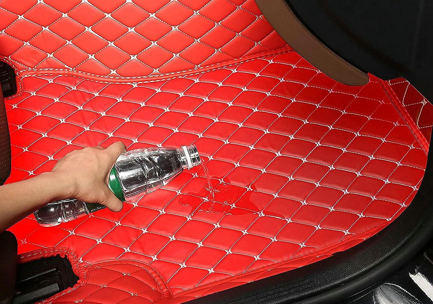 Custom Artificial Leather Waterproof All-Weather Car Floor Mats Fit for 99% Sedan SUV Sports Car Vehicle Car Mat (Pink Black Beige)