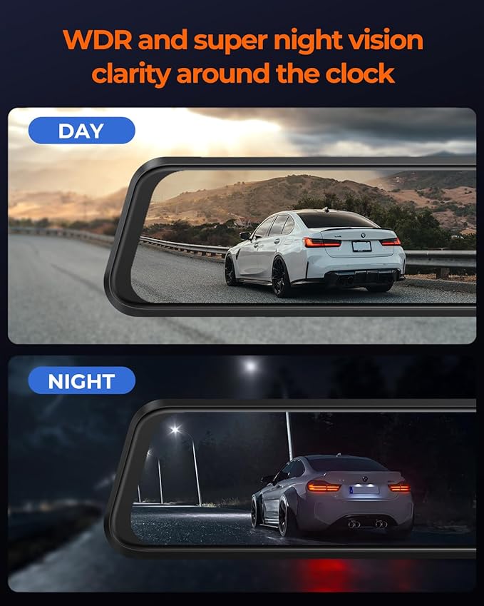 ACUMEN 4K Rear View Mirror Camera,Smart 12" Touch Screen Mirror Dash Cam Front and Rear,Backup Camera for Cars & Trucks with Blind Spot Detection (M4 2CH)