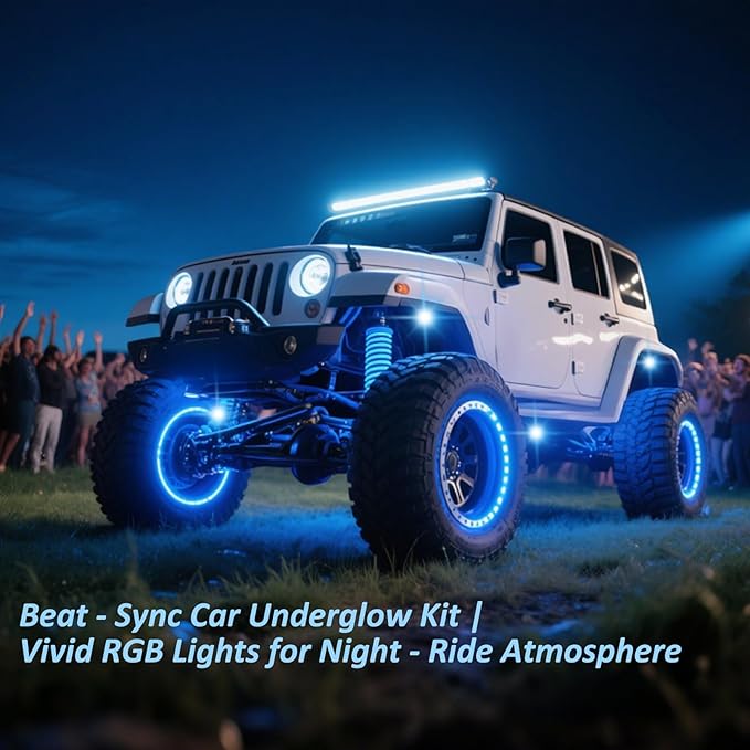 RGB LED Rock Lights Kit with APP/RF Remote Control Music Mode, Enhanced Underglow Lights Multi Zone Neon Underbody Light Multi Color 12V Waterproof for Trucks Jeep UTV ATV Golf Cart Offroad (10, p)