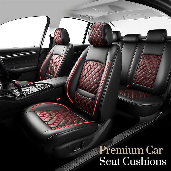 Fit Ioniq Car Seat Covers for Hyundai Ioniq 2017-2026 - Premium Leather, Waterproof, All-Weather, Airbag Compatible, Anti-Slip, Breathable, Easy Install, Seat Protectors, Full Set, Redline