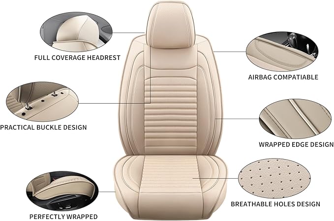 Car Seat Covers Full Set Fit for Toyota Avalon 2001-2022, Premium Faux Leather Car Seat Protector,Breathable Anti-Slip Full Wrapping Edge Seat Covers(Beige,Full Set)
