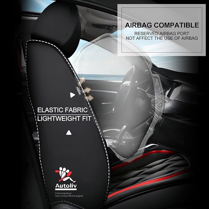 AOMSAZTO Car Seat Covers Full Set Fit for Chevy/Chevrolet Trax 2024-2026 Waterproof Faux Leather Car Seat Cushions Automotive 5 Seat Covers Set（Black&Redline）