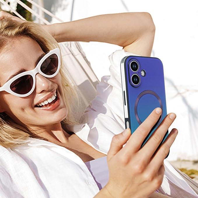 Guppy Compatible with iPhone 16 Case Magnetic, with Full Camera Lens Protector [Compatible with MagSafe] Scratch Resistant Gradient Glass Back Cover Phone Case-Purple