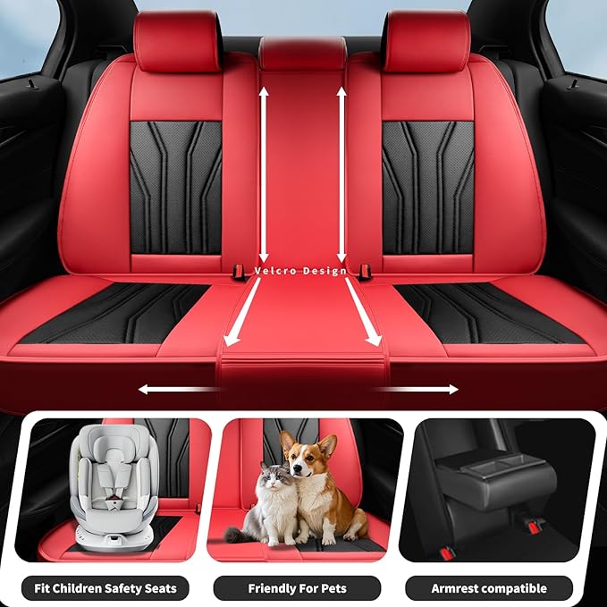 Fit Frontier Car Seat Covers Compatible with Nissan Frontier 2010-2025 2026 - Full Set Premium Leather， Waterproof Breathable， All-Weather Seat Cushion Protecto&Airbag Compatible （Red & Black