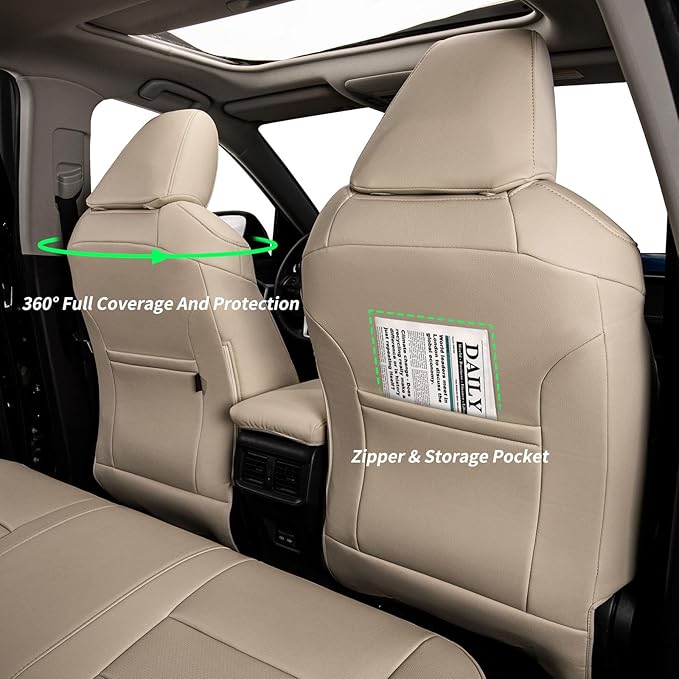 coverdream Rav4 Seat Covers Custom Fit for Toyota Rav4 2013-2018 LE SUV Seat Cushion,Fully Covered,Waterproof Leather Car Seat Protector(Full Set,Beige)