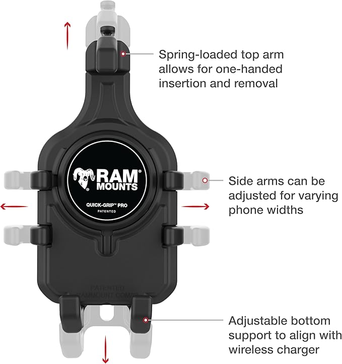 RAM MOUNTS Quick-Grip Pro Phone Mount with Twist-Lock Suction Cup and Medium Arm for Vehicle Windshields RAM-B-166-PD5U