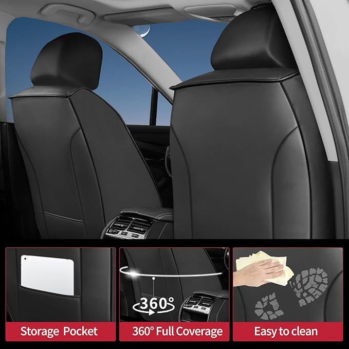Fit 4Runner Car Seat Covers (5 Seats) for Select Toyota 4Runner 2003-2024 2025 2026 - Full Coverage Leather,Airbag Compatible,Waterproof & All Weather Seat Cushion Protector,Full Set,Black+Red