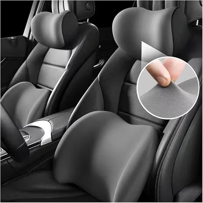 Car Neck Pillow and Lumbar Support Cushion - Memory Foam Backrest for Driver Seat Comfort(Dark Red)