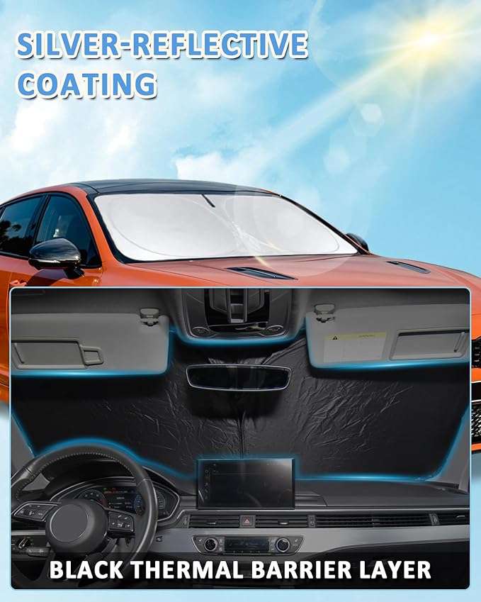 Sun Shade for F150 Windshield Sunshade for 2021-2024 2025 2026 Ford F-150 Lariat, King Ranch, Platinum, XL XLT Limited Raptor Front Window Cover Shield Visor Protector Keep Interior Cool