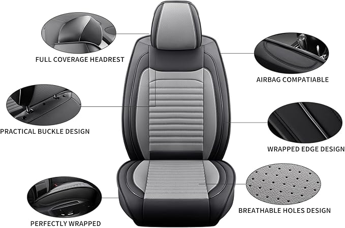 Front Seat Covers Fit for Toyota 4Runner 2001-2026, Car Seat Covers Front Seats, Breathable Faux Leather Automotive Seat Covers Front Pair Anti-Slip Seat Cover(Black&Gray, Front)