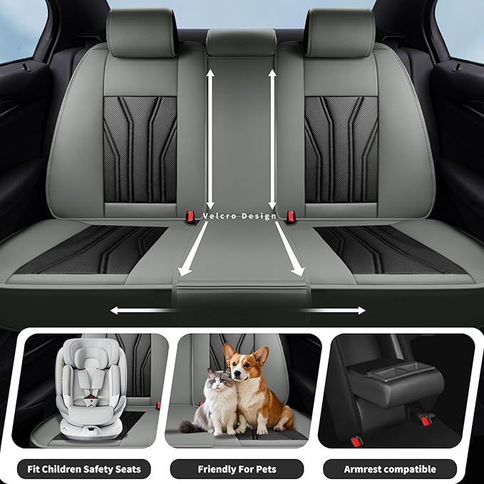 Fit Frontier Car Seat Covers Compatible with Nissan Frontier 2010-2025 2026 -Premium Leather， Waterproof Breathable， All-Weather Seat Cushion Protecto&Airbag Compatible(2 Front Seat Gray&Black)