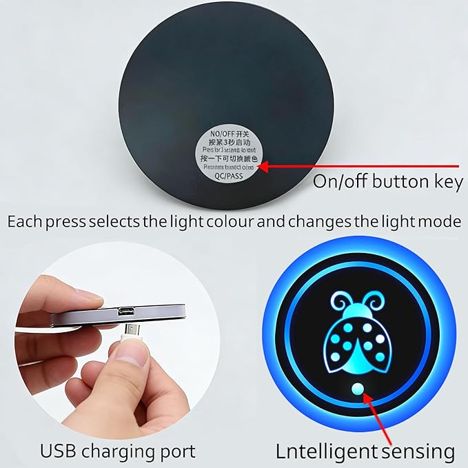 Skeleton LED Cup Holder Lights for Car,2Pcs LED Light Up Cup Holder Coasters with USB Charging 7 Colors 3 Modes,Waterproof Interior Atmosphere Lamp,Car Decor Accessories Skull Gifts for Women Men