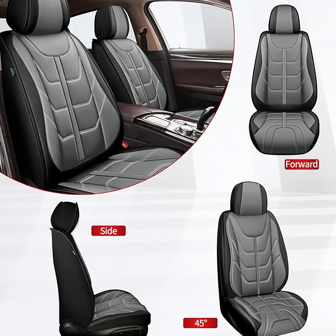 TTX LIGHTING Car Seat Covers fit for VW/Volkswagen Atlas 2018-2026 Front Seat: Premium Leather Automotive Seat Cover with Airbag Compatible Waterproof (2 Seats, Black & Gray)