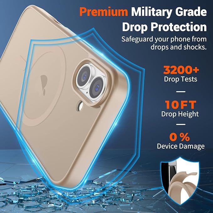 SUPFINE Magnetic for iPhone 17 Case (Compatible with MagSafe)(Military Grade Drop Protection) Translucent Matte Shockproof with Anti-Fingerprint Phone Cover,Desert Gold