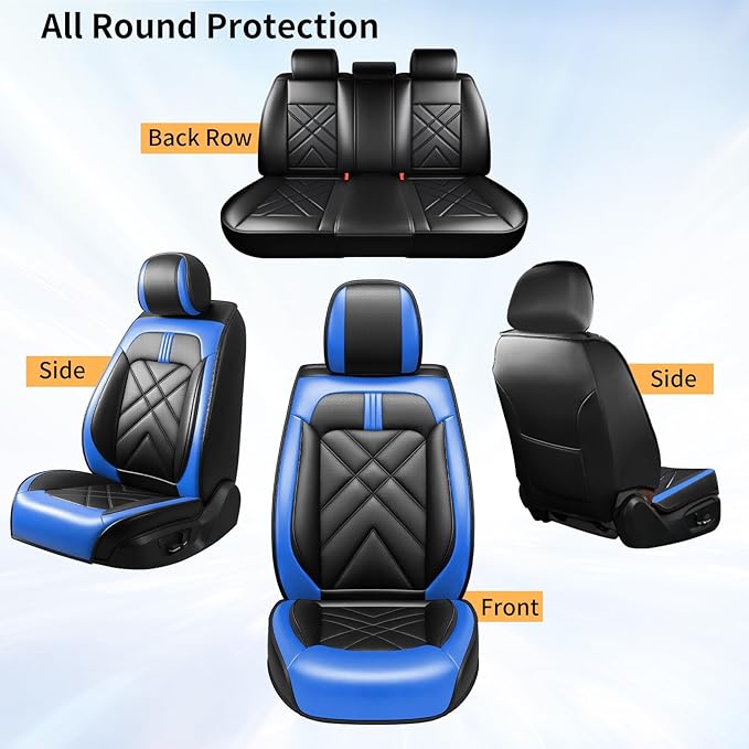 CX-3 Car Seat Covers Fit for Mazda CX-3 2016-2021, Full Coverage Premium Leather Waterproof Breathable Seat Covers, Automotive Seat Protectors, Airbag Compatible(Full Set Seats, Black-Blue)