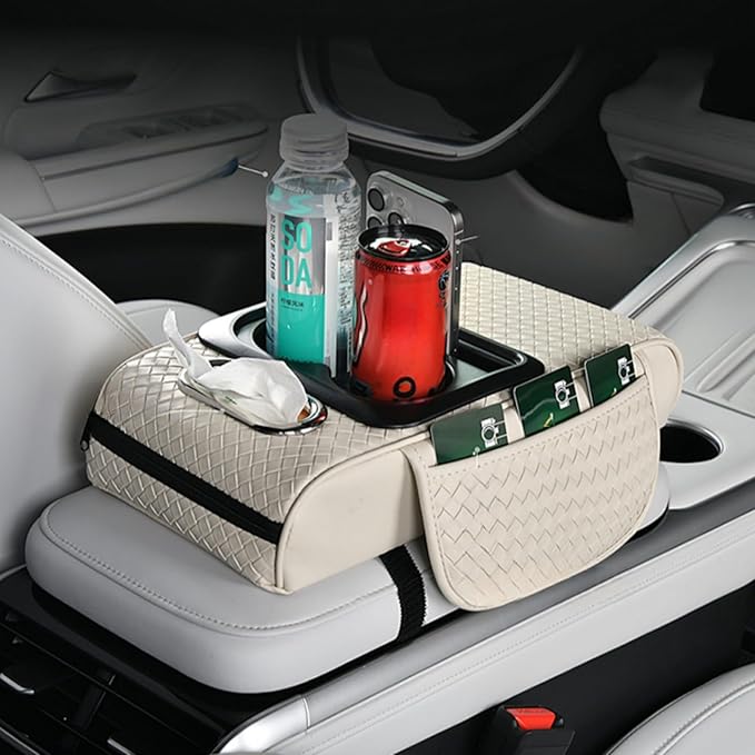 Car Armrest Cushion Cover Car Center Console Memory Foam Booster Pad with Storage Pocket and Tissue Hole for Sedan Vehicle (Cupholder - BlackRed, 13.39 * 7.68 * 2.95'' / 34 * 19.5 * 7.5cm)