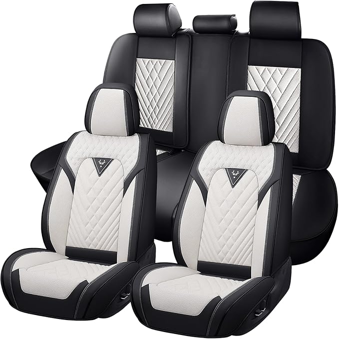 Truck Seat Covers for Ram 2500 2009-2026, Waterproof Premium Leather Full Coverage Car Seat Cover, Muscle Sport Style Auto Interior Seat Cover Sets (Full Set/Black White)