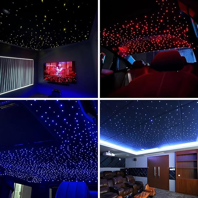 6W Mini Size Twinkle RGBW Fiber Optic Lights, APP Control Mixed 550pcs*0.03in(9.8ft/3m) Music Activated Optical Fiber Optic Star Ceiling Light Kit for Home and Car Headliner Star