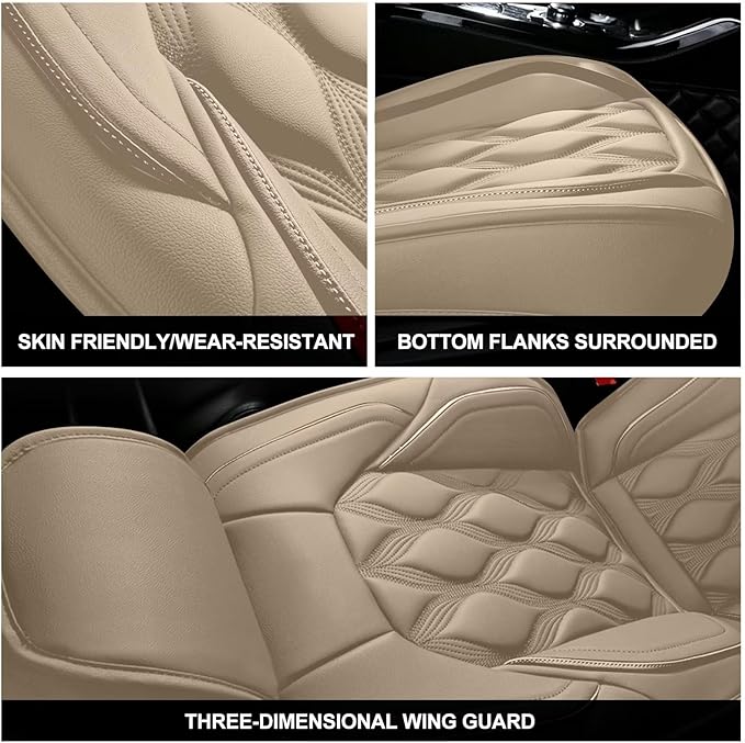 AOMSAZTO Car Seat Covers Full Set Fit for Hyundai Venue 2020-2026 Waterproof Faux Leather Car Seat Cushions Automotive 5 Seat Covers Set（Beige）