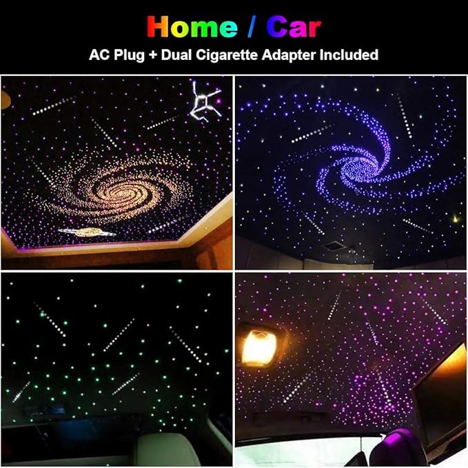 CHINLY 32w Meteor Twinkle 1000pcs 0.03in 16.4ft Bluetooth RGBW LED Fiber Optic Star Ceiling Light,APP/Remote +Shooting Stars Light kit+Adapter+Cigarette Lighter+10 Crystals,for Car/Ceiling