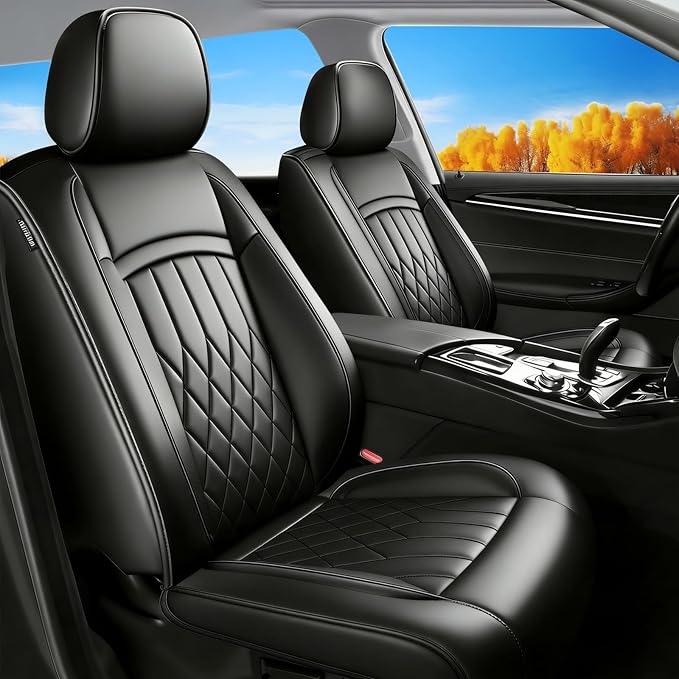 Fit TSX Car Seat Covers for Acura TSX 2003-2014 - Premium Leather, Waterproof, All-Weather, Airbag Compatible, Breathable, Easy Install, Seat Protectors, Only 2 Front seat Covers, Black