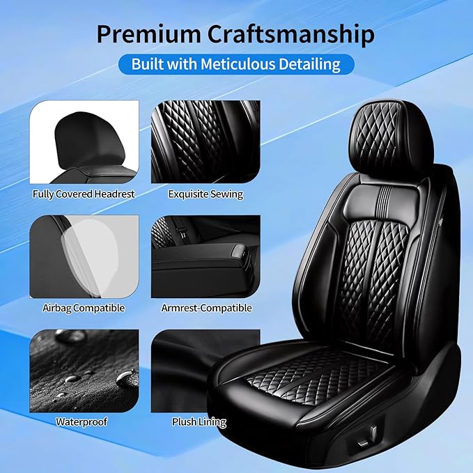 Fit CX-5 Car Seat Covers for Select Mazda CX5 2013-2024 2025 2026 - Premium Full Coverage Leather, Airbag Compatible, Waterproof & All Weather Seat Cushion Protector, Full Set, Black