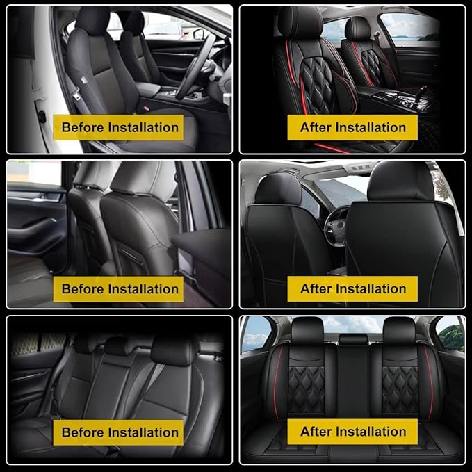AOMSAZTO Car Seat Covers,Full Set 5 Seats Custom Fit for Jeep Cherokee 2014-2025,Leather Car Seat Cover Seat Cushion Protector,Airbag Compatible Waterproof Black