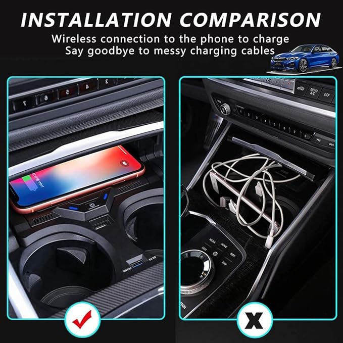 Wireless Car Charger Compatible with BMW 3 Series G20 2020 2021 BMW 4 Series G22/G23/G26 2021 Support Original Car with NFC BMW Center Console Accessory Panel 15W Fast Phone Charging Pad