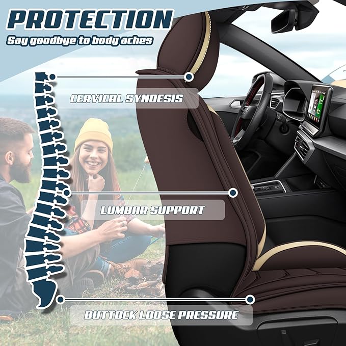 Car Seat Covers for Mitsubishi Outlander 2003-2025, Premium Nappa Leather Car Seat Cover, Stylish Sport Seat Covers， Automobile Seat Cover Sets.(Luxury 2 Seats/Coffee Color)