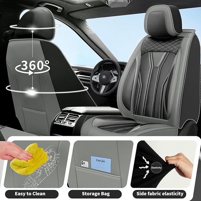 Fit Sentra Car Seat Covers Compatible with Nissan Sentra 2001-2025 2026 - Full Set Premium Leather， Waterproof Breathable， All-Weather Seat Cushion Protecto&Airbag Compatible （Gray & Black