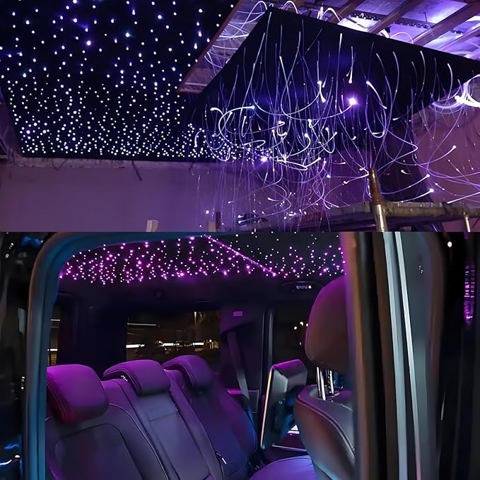 AKEPO Small Size 16W Twinkle RGBW APP Fiber Optic Lights, Music Activated 6.5ft/2m*500pcs*0.03in/0.75mm Optical Fiber Star Ceiling Light Kit for Car Truck Headliner Star/Home