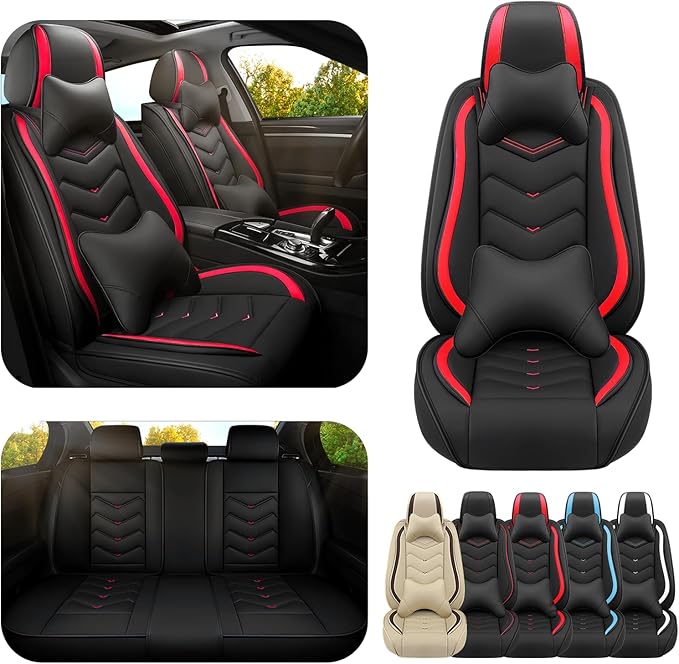 Car Seat Covers for Jeep Grand Cherokee L 2021-2026, Premium Nappa Leather Car Seat Cover, Stylish Sport Seat Covers， Automobile Seat Cover Sets.(Luxury 5 Seats/Black Red)