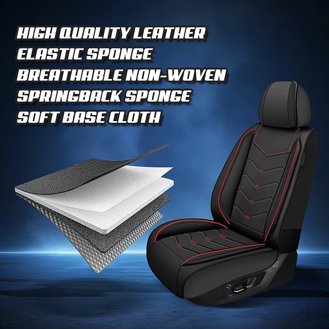 Car Seat Covers for KIA Sedona 2003-2021, Premium Nappa Leather Car Seat Cover, Stylish Sport Seat Covers， Automobile Seat Cover Sets.(Standard 2 Seats/Black)