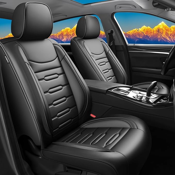Fit Camry Car Seat Covers for Toyota Camry 2012-2024 2025 2026 - Upgraded Premium Waterproof & Breathable Leather, Airbag Compatible, All-Weather Seat Cushion Protector (Full Set, Black)