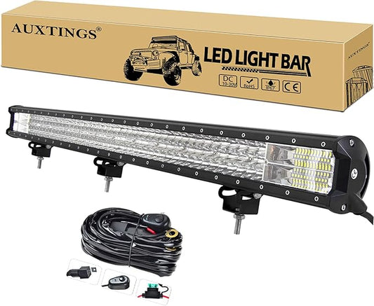 AUXTINGS 34 inch 468W LED Light Bar Triple Row Spot Flood Combo Beam Off Road Lights Waterproof Work Light with Wiring Harness for Jeep Trucks SUV ATV UTV Boat Lights, 12V 24V