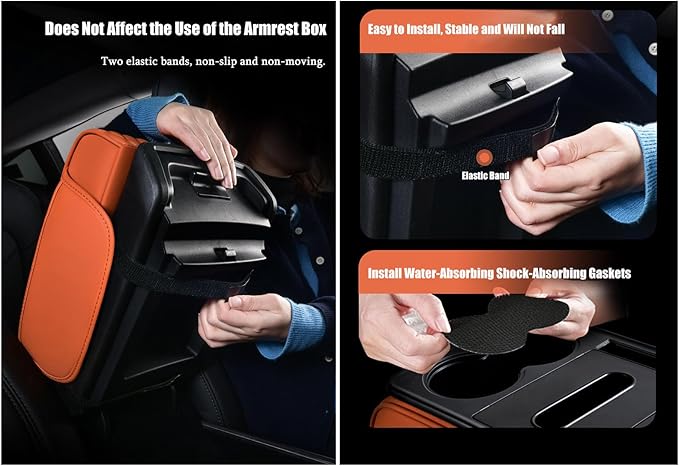 Car Armrest Center Console Cover for Lincoln Navigator L 2018–2025, Center Console Pad with Cup Holder, Multifunctional Armrest Cushion,F Orange