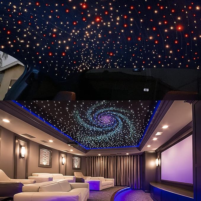 AKEPO 20W Twinkle Dual-Head Dual Color Fiber Optic Lights, Fiber Optic Star Ceiling Light Kit Sound Activated APP Remote Control for Car Starlights Headliner/Home 830pcs 13.1ft/4m Fiber Strands