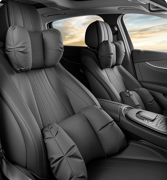 Car Neck Pillow & Lumbar Support for Porsche Panamera 971 Sport Turismo 2017-2020 Ergonomic Breathable Mesh Auto Seat Back Cushion Headrest,Black-Lumbar Support