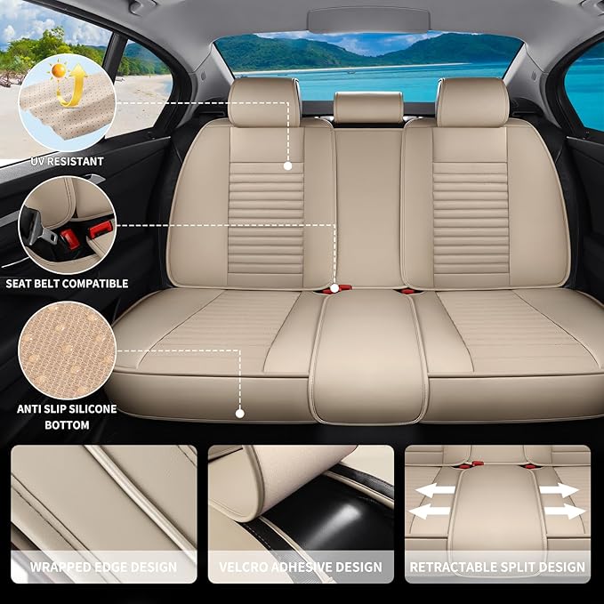Car Seat Covers Full Set Fit for Toyota RAV4 Hybrid 2016-2026, Premium Faux Leather Car Seat Protector,Breathable Anti-Slip Full Wrapping Edge Seat Covers(Beige,Full Set)