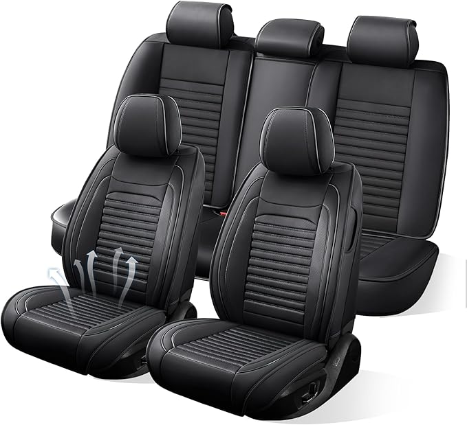 Car Seat Covers Full Set Fit for Toyota Yaris 2007-2020, Premium Faux Leather Car Seat Protector,Breathable Anti-Slip Full Wrapping Edge Seat Covers(Black,Full Set)