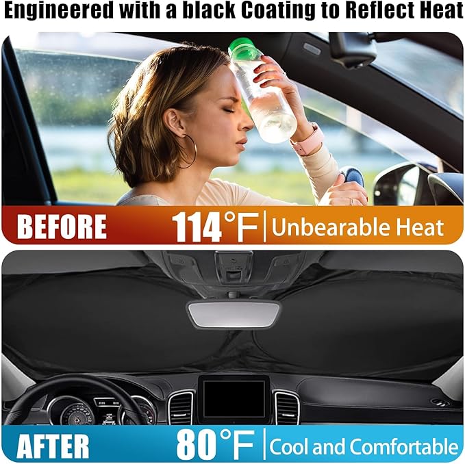 Funny Cat Car Windshield Sun Shade Foldable Sunshade Front Window Cover Sun Visor Protector Accessories (59x27.5 inches)