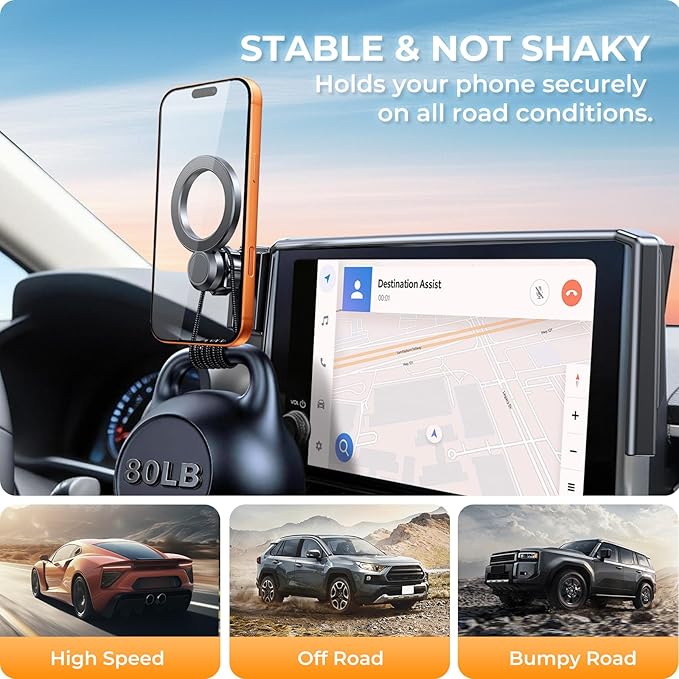 Car Phone Holder for Chevrolet Suburban/Tahoe & GMC Yukon/Yukon XL 2021-2024 (Only for 10.2-Inch Screen) 360° Rotation Magnetic Cell Phone Mount, Compatible with Magsafe