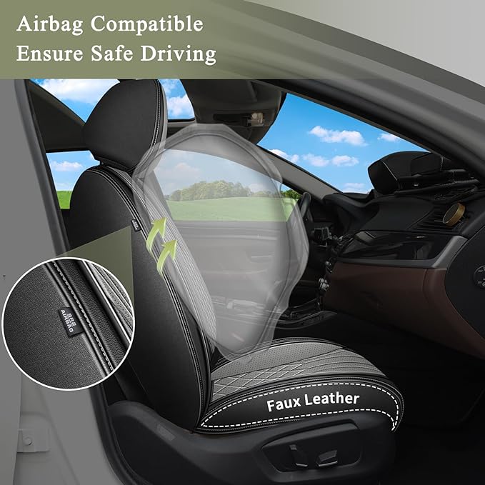 Full Set Car Seat Covers for Toyota Avalon 2001-2025 2026: Breathable Perforated Leather Seat Cover (Black&Grey)