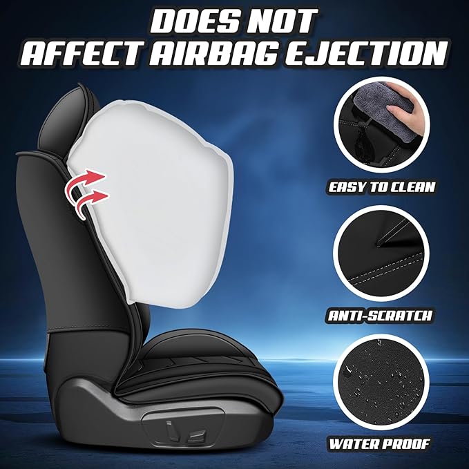 Car Seat Covers for Cadillac CTS 2003-2019, Premium Nappa Leather Car Seat Cover, Stylish Sport Seat Covers， Automobile Seat Cover Sets.(Standard 5 Seats/Pure Black)