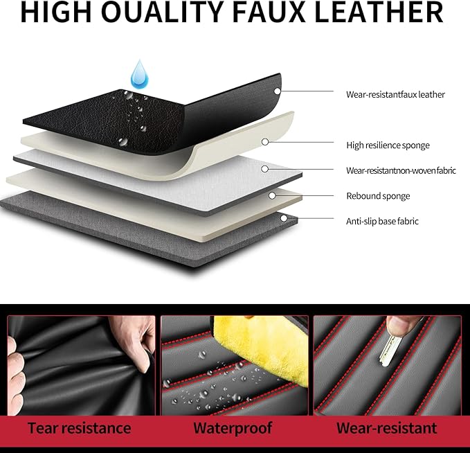 Fit Legacy Car Seat Covers for Ford Legacy 2008-2024 2025 2026 - Upgraded Premium Waterproof & Breathable Leather, Airbag Compatible, All-Weather Seat Cushion Protector (2 Front/Black+Red)