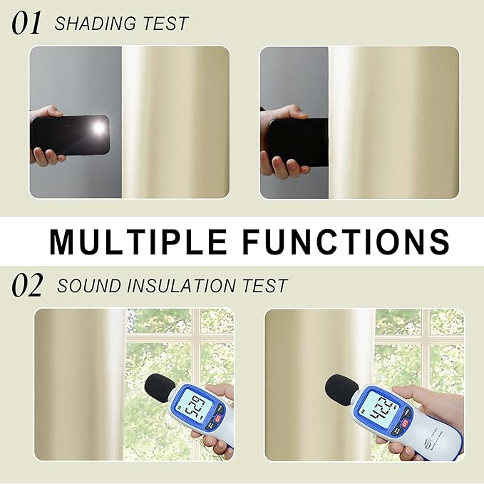 XWZO 100% Blackout Curtains - Heat and Full Light Blocking Drapes with Black Liner for Bedroom/Laundry Room, Grommet Top Window Panels with Tiebacks, Beige, W60 x L63, Set of 2