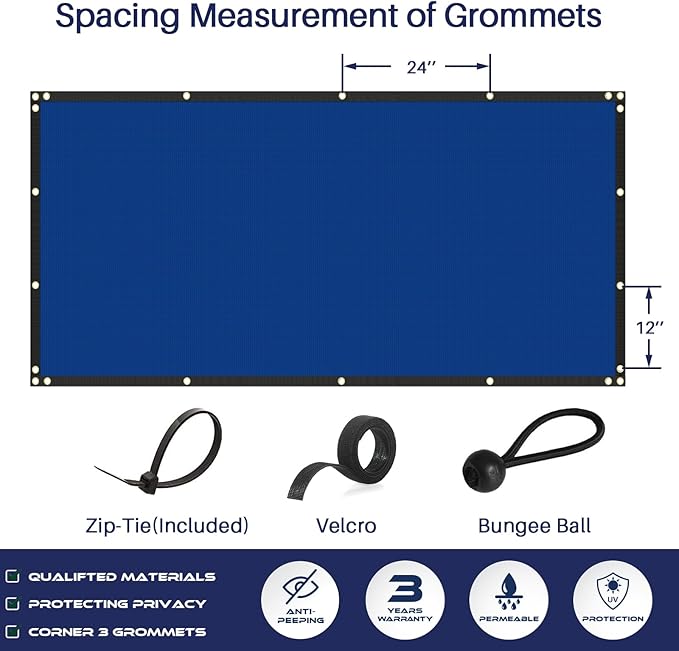 Windscreen4less Privacy Fence Screen Heavy Duty Windscreen Fencing Mesh Fabric Shade Net Cover with Brass Grommtes for Outdoor Wall Garden Yard Pool Deck, 8'x219' Blue
